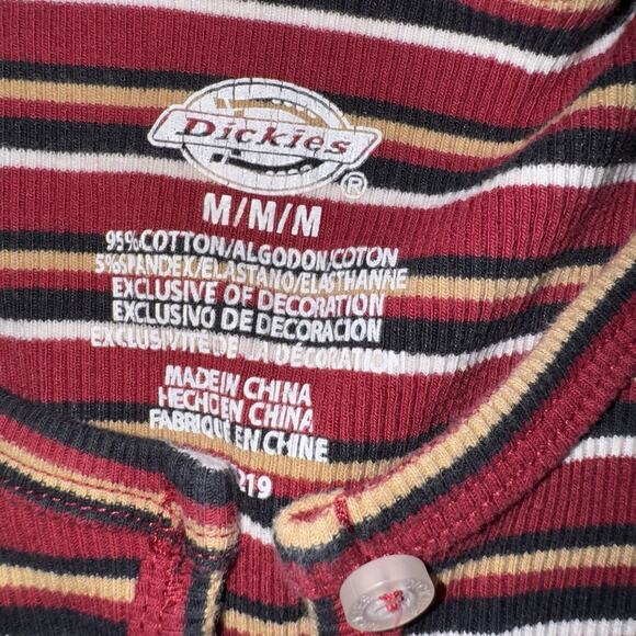 Dickies Striped Red Cropped Henley Shirt Retro 90s Y2K Girls Junior Size Medium - Picture 4 of 7